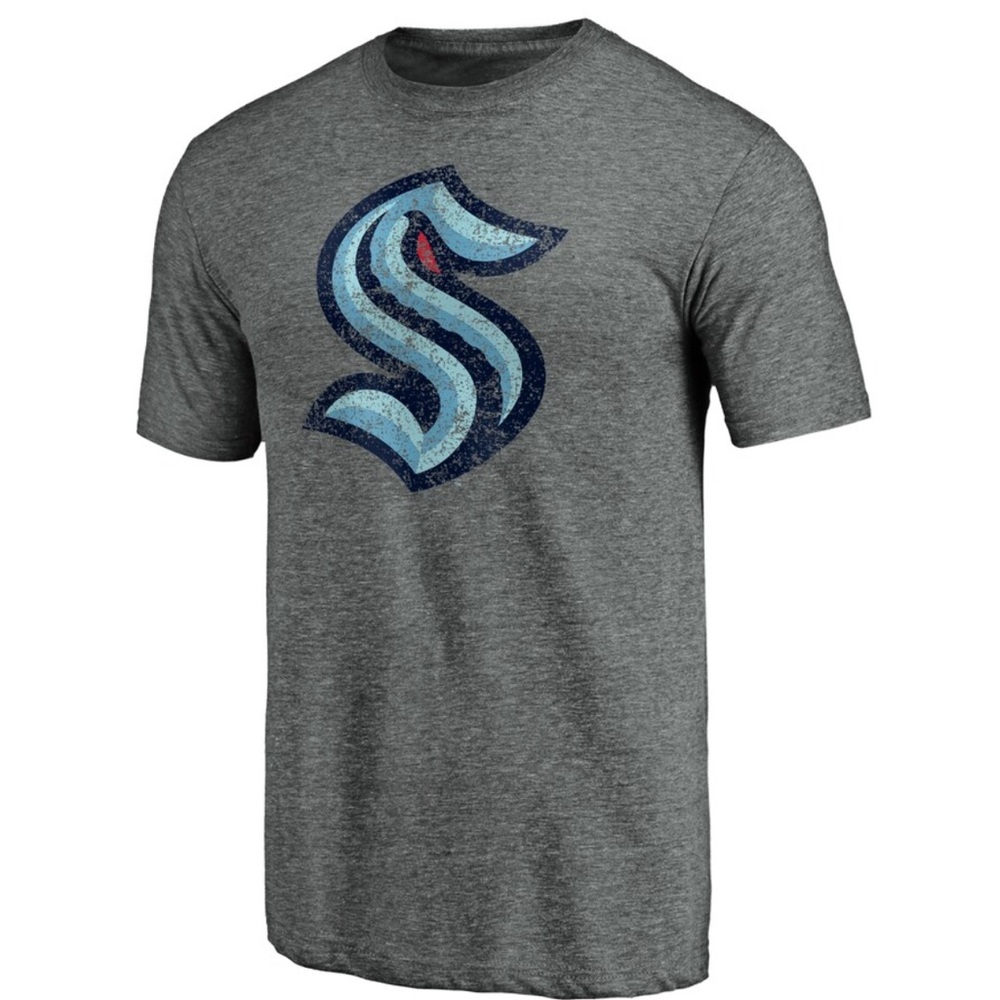 Men's Seattle Kraken Fanatics Heather Gray Distressed T-Shirt, Unisex small/med.